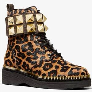 Michael Kors Haskell Leopard Calf Hair Combat Boots – Women’s Size 7
